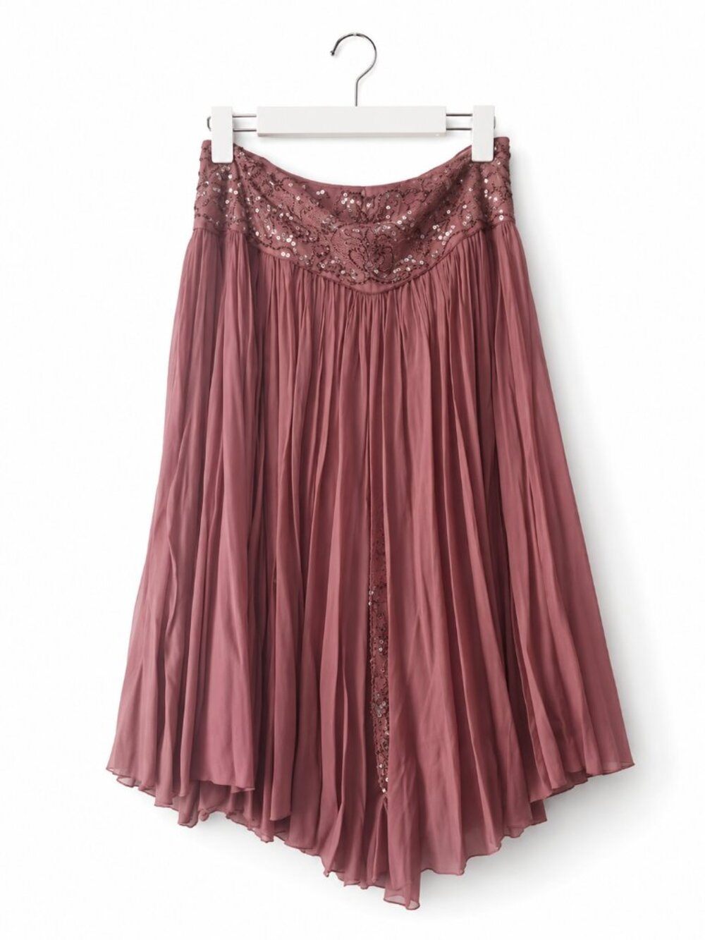 Elie Tahari Mauve Silk Beaded Midi Skirt Zip Detail Boho 8